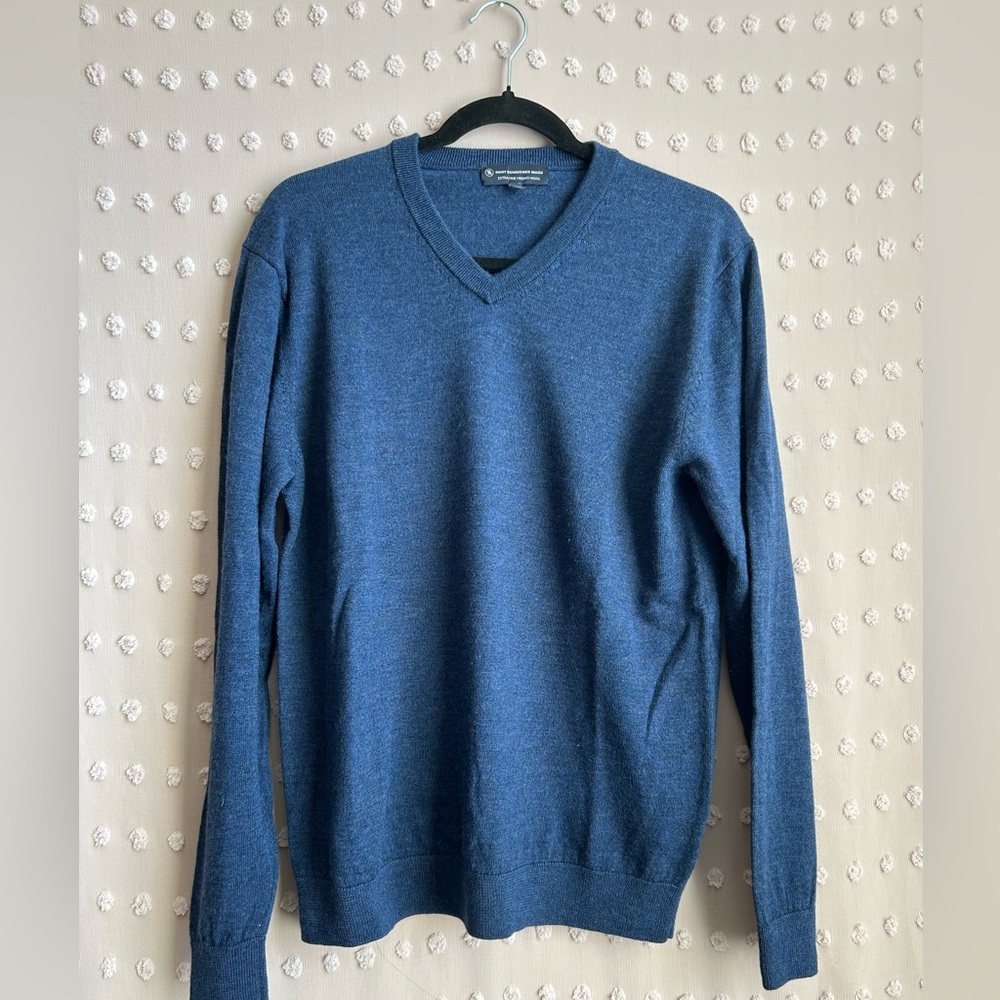 Hart Schaffner Marx V Neck 100% Merino Wool Long Sleeve Sweater Sz L Navy Blue
